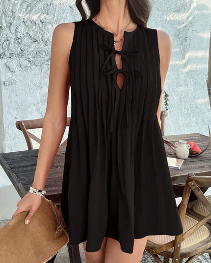 Devine Pleated Sleeveless Mini Dress Black