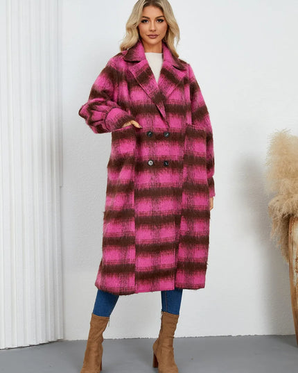 Contrast Double-Breasted Long Sleeve Longline Coat