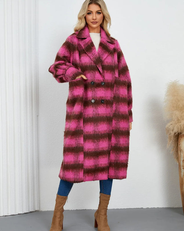 Contrast Double-Breasted Long Sleeve Longline Coat