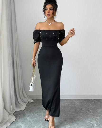 Off Shoulder Short Sleeve Maxi Dress 