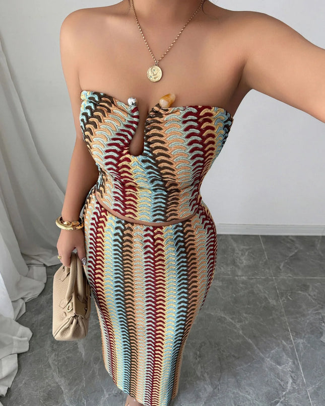 Printed Tube Top and Skirts Set Multicolor