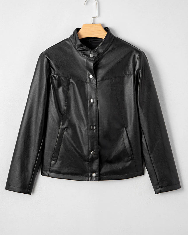Faux Leather Buttoned Front Boxy Jacket