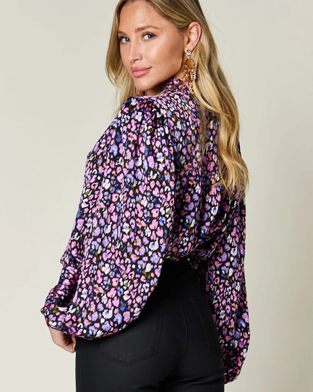 Double Take Full Size Printed Balloon Sleeve Shirt