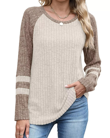 Ribbed Round Neck Raglan Sleeve Top