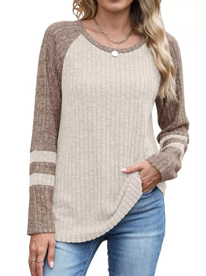 Ribbed Round Neck Raglan Sleeve Top
