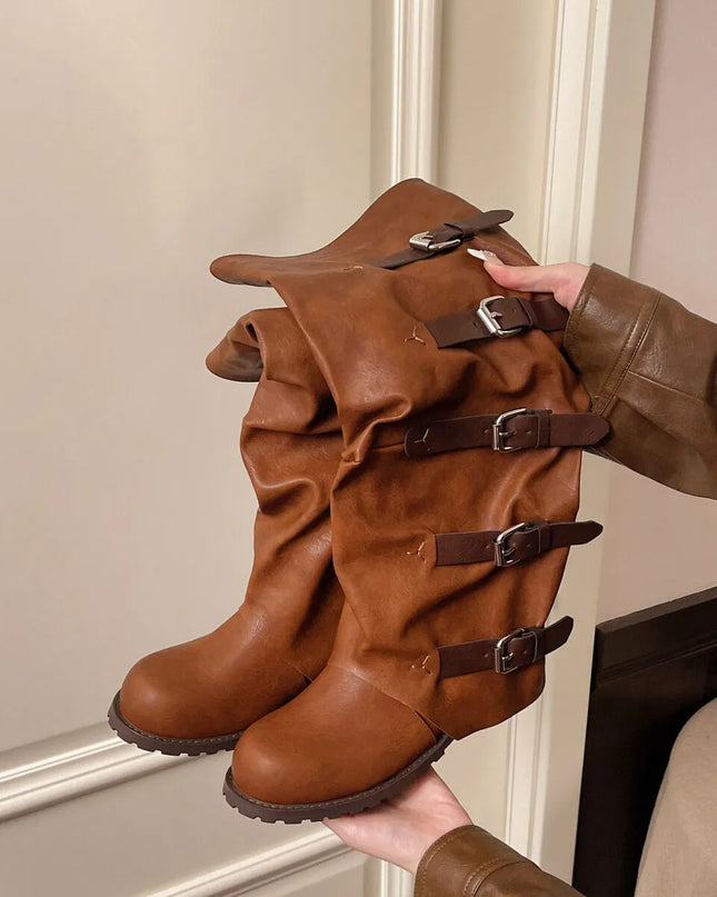 Multi-Buckle Knee-High Boots