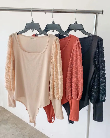 And The Why Textured Puff Sleeve Bodysuit