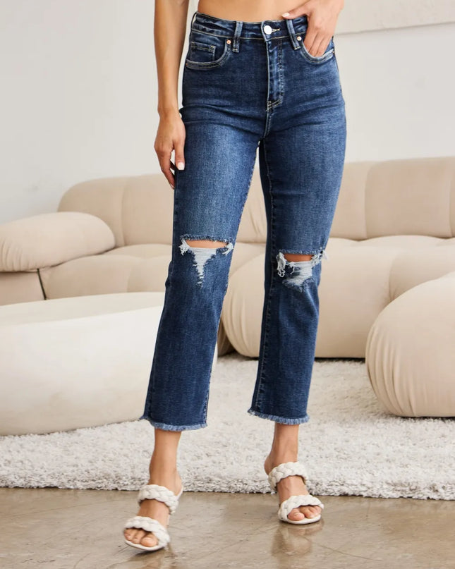 RFM Crop Dylan Full Size Tummy Control Distressed High Waist Raw Hem Jeans