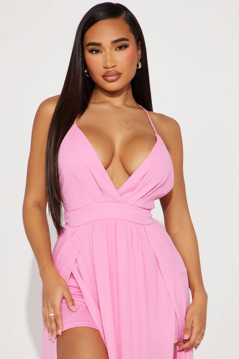 Slit Front Crisscross Back Maxi Dress