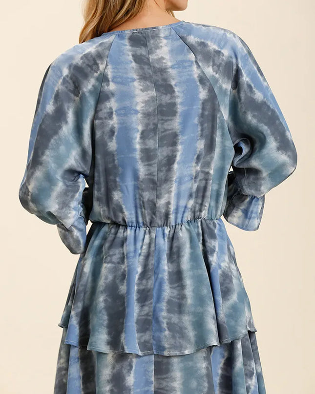 Umgee Tie Dye Ruffled Layered Dress with Elastic Waistband