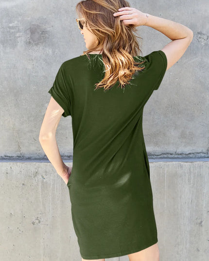 Basic Bae Full Size Round Neck Short Sleeve Dress with Pockets