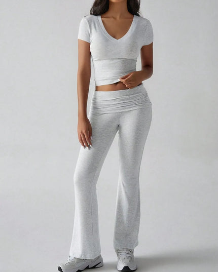 Devine V-Neck Top and Bootcut Leggings Set 