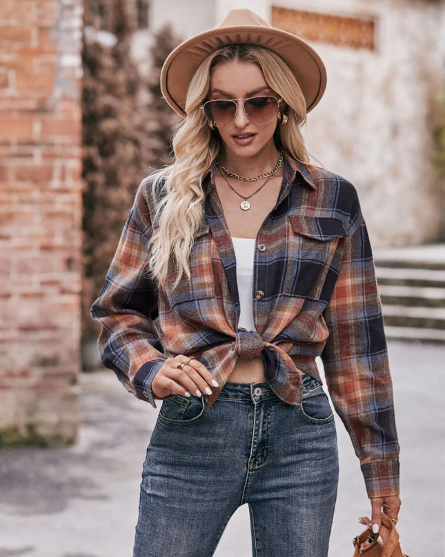 Plaid Button-Down Long Sleeve Shirt