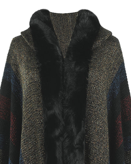 Color Block Fringe Detail Poncho