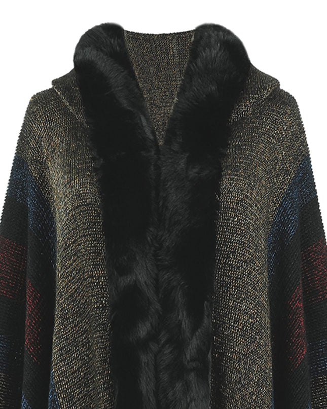 Color Block Fringe Detail Poncho