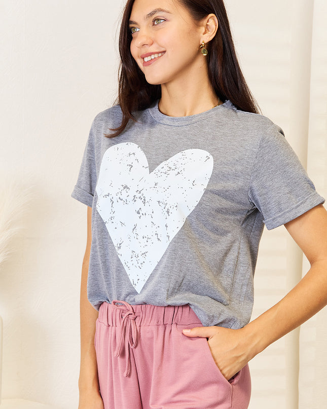 Simply Love Heart Graphic Cuffed Short Sleeve T-Shirt