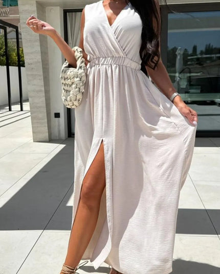 Surplice Sleeveless Slit Maxi Dress