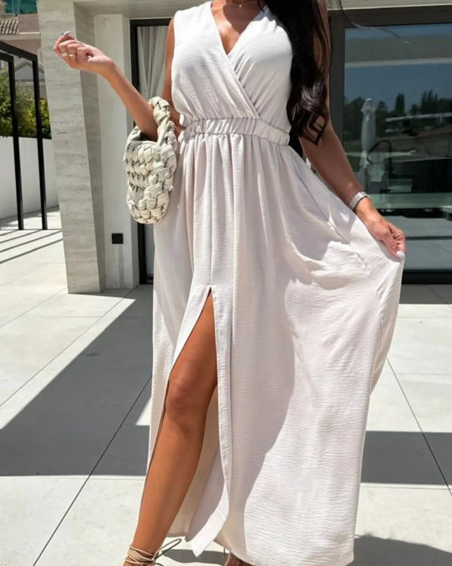 Surplice Sleeveless Slit Maxi Dress