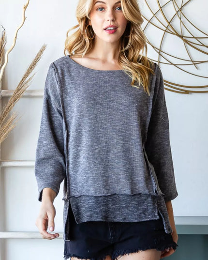 Reborn J Boat Neck Exposed Seam Slit Top