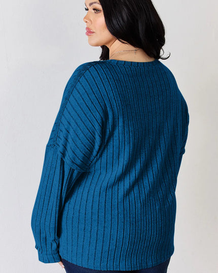 Basic Bae Full Size Ribbed Half Button Long Sleeve T-Shirt