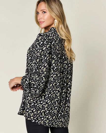 Double Take Full Size Leopard Long Sleeve Blouse