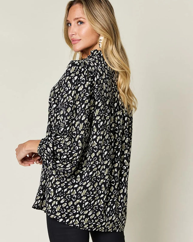 Double Take Full Size Leopard Long Sleeve Blouse