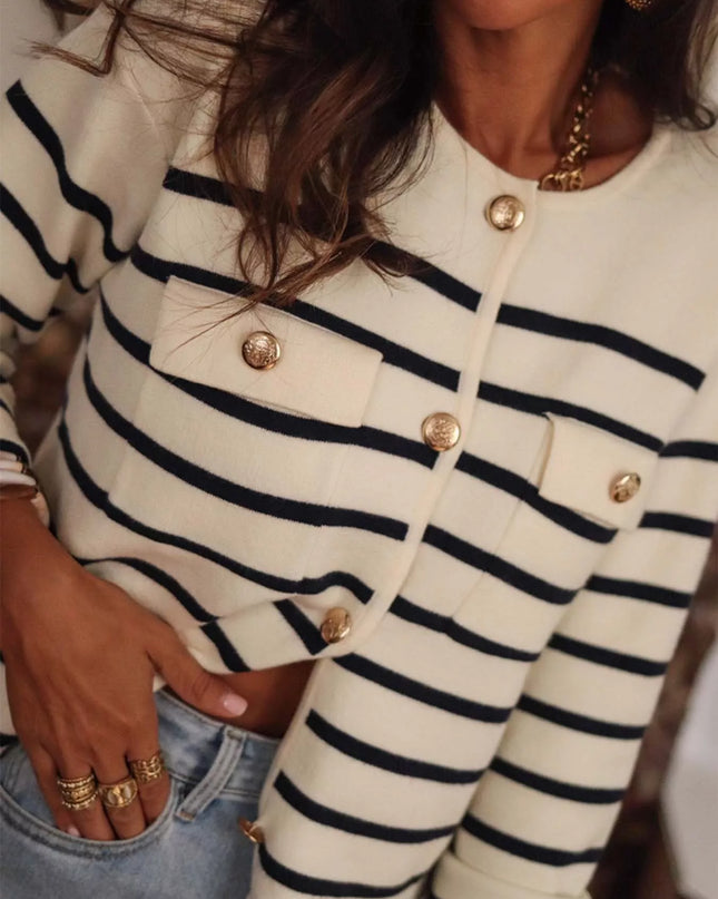 Striped Button-Front Cardigan