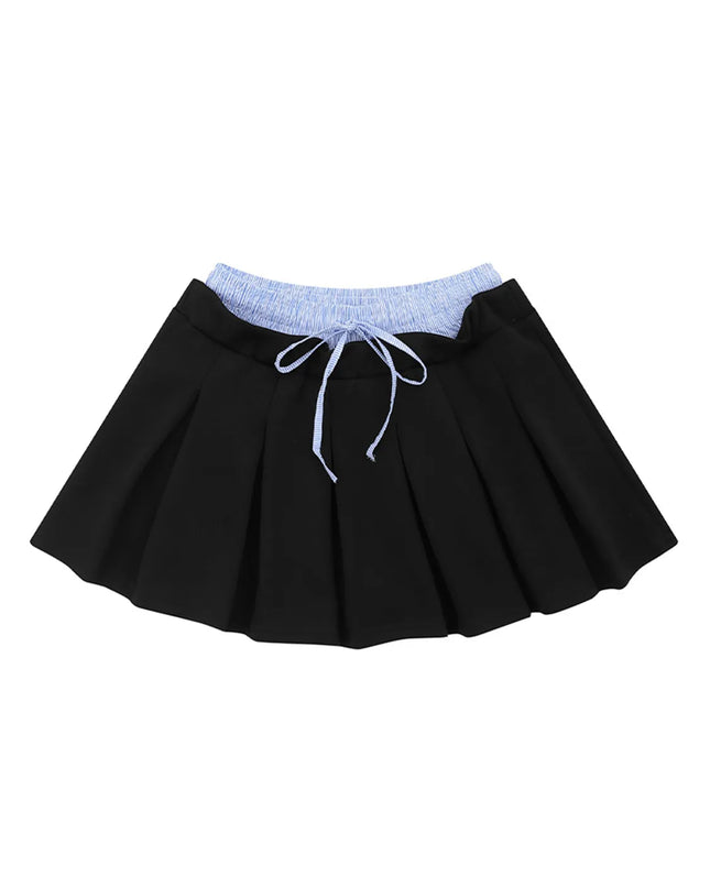 Drawstring Pleated Mini Skirt
