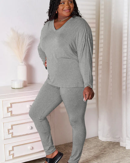 Basic Bae Bamboo Full Size V-Neck Long Sleeve Top and Pants Lounge Set
