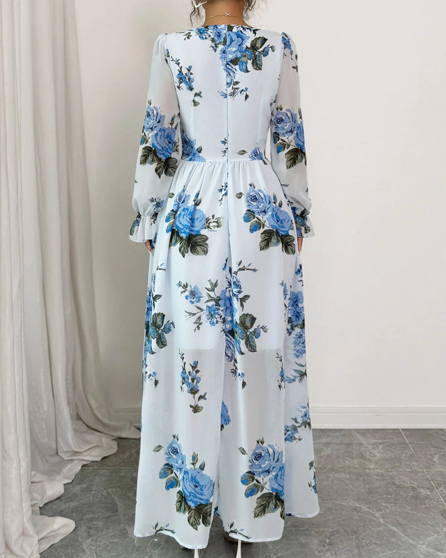 Floral Flounce Sleeve Maxi Dress