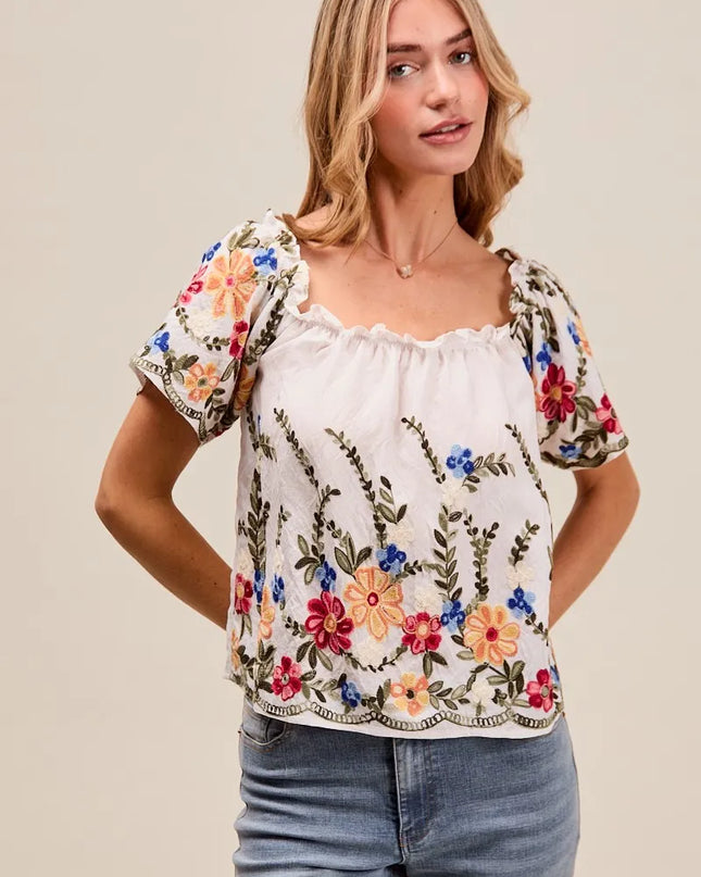 SO ME Floral Embroidered Two Way Off The Shoulder Blouse