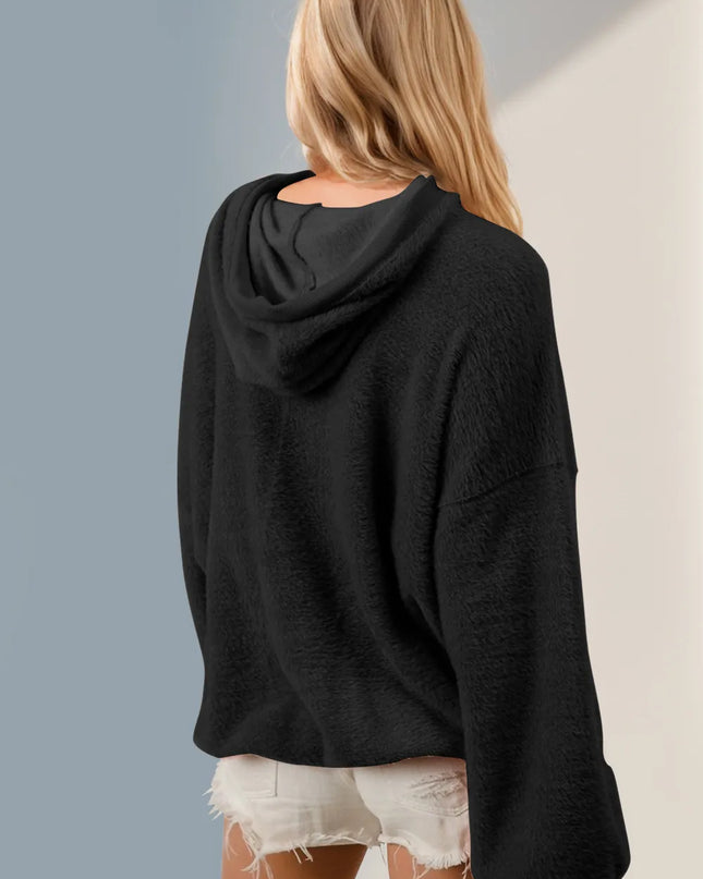 Double Take Full Size Half Zip Long Sleeve Hoodie with Kangaroo Pocket