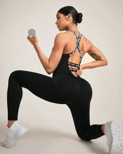 Crisscross Back Sleeveless Active Jumpsuit 