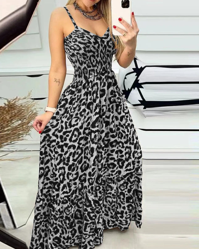 Full Size Leopard Print Spaghetti Strap Maxi Dress Plus Size 