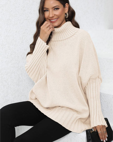 Turtle Neck Long Sleeve Ribbed Sweater