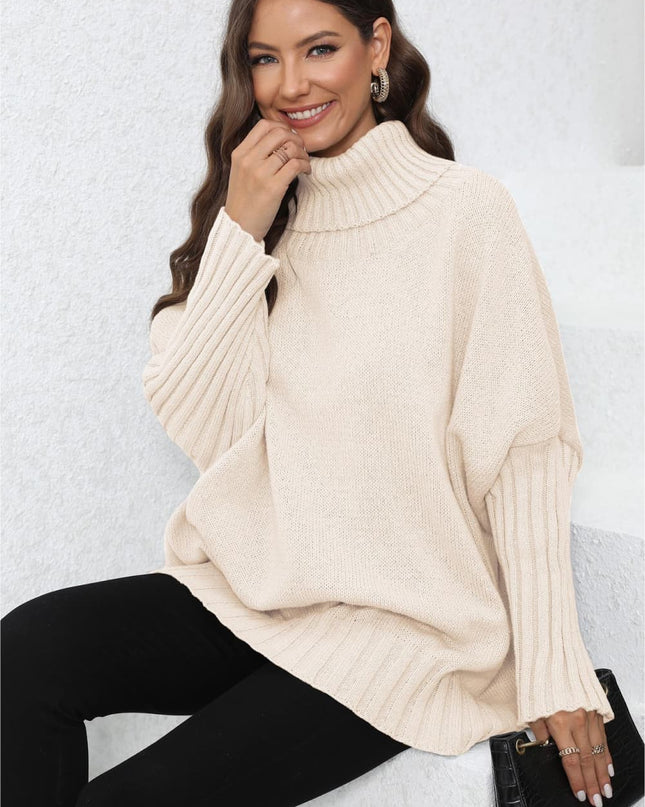 Turtle Neck Long Sleeve Ribbed Sweater