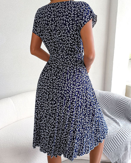 Ditsy Floral Pleated Belted Dress