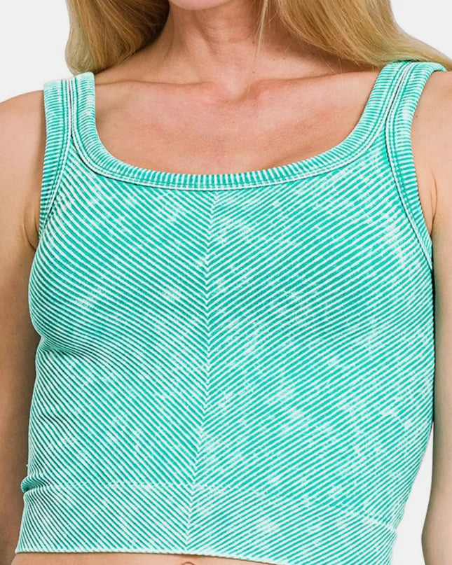 Zenana Washed Ribbed Scoop Neck Wide Strap Tank