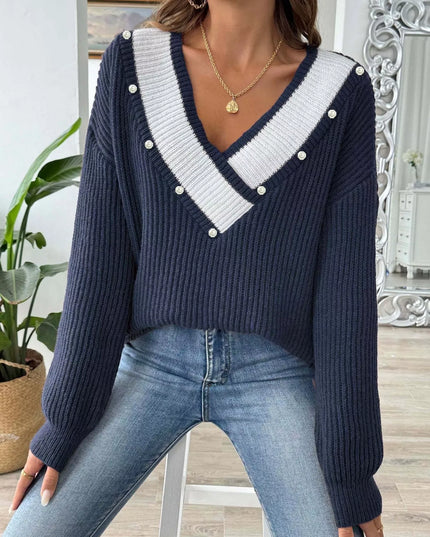 V-Neck Button-Decorated Sweater