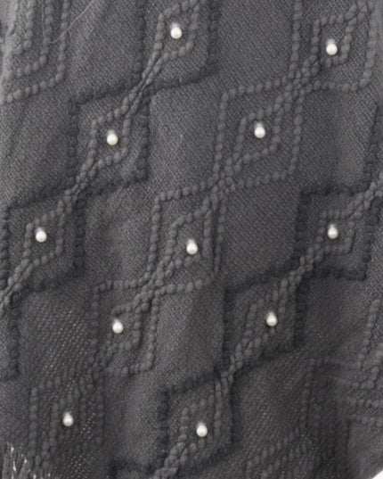 Pearl Trim V-Neck Fringe Hem Poncho