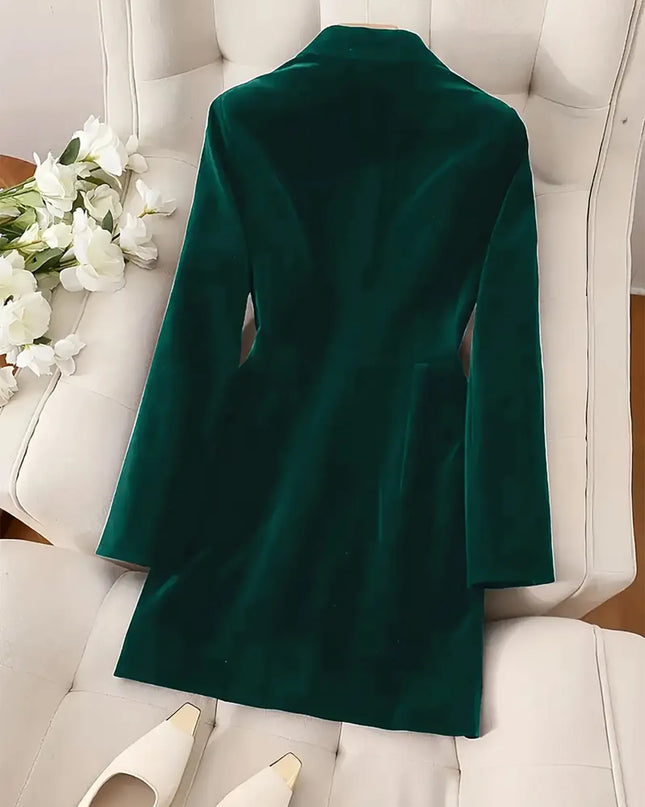 Velvet Double-Breasted Blazer Dress