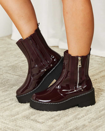 Forever Link Side Zip Platform Boots Burgundy