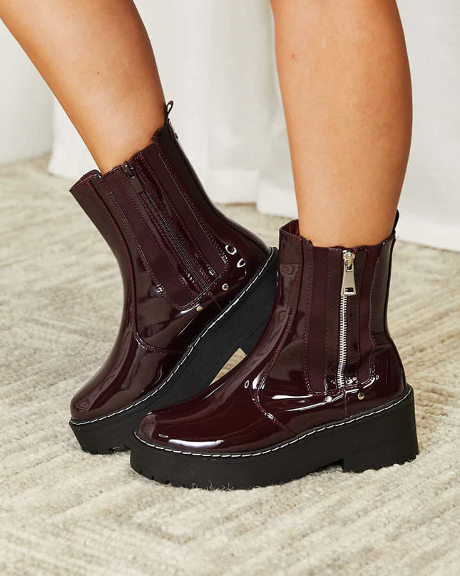 Forever Link Side Zip Platform Boots Burgundy