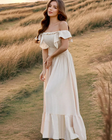 Ruffled Smocked Square Neck Maxi Dress