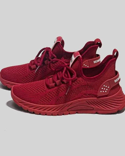 Mesh Lace-Up Platform Athletic Shoes