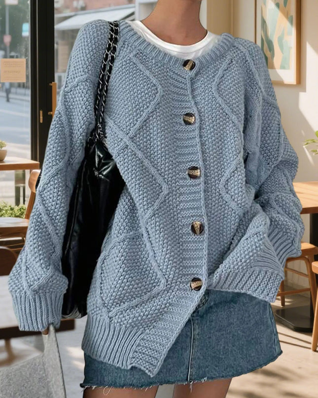 Button-Front Long Sleeve Cardigan Dusty Blue