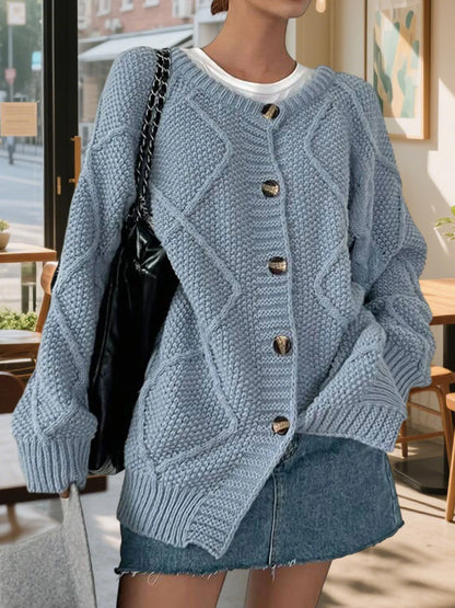 Button-Front Long Sleeve Cardigan Dusty Blue