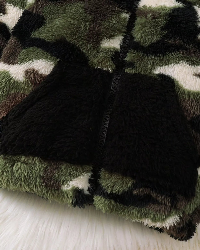 Children's Camouflage Plush Hooded Jacket