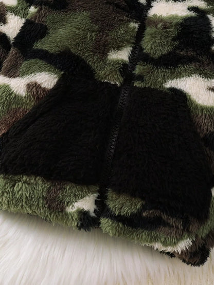 Children's Camouflage Plush Hooded Jacket