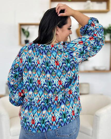 Double Take Full Size Printed Balloon Sleeve Blouse